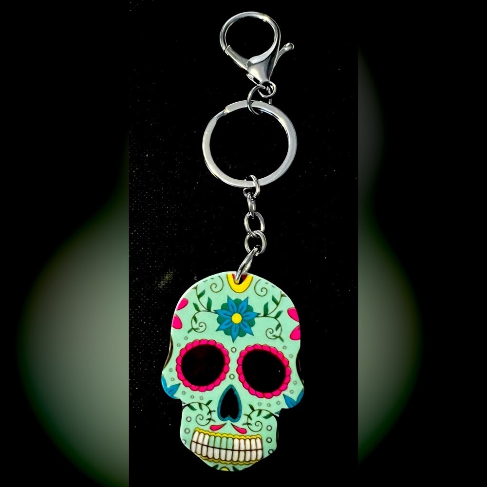 Sugar skull keychain turquoise green blue Women's Men's Accessory Blue Size OS